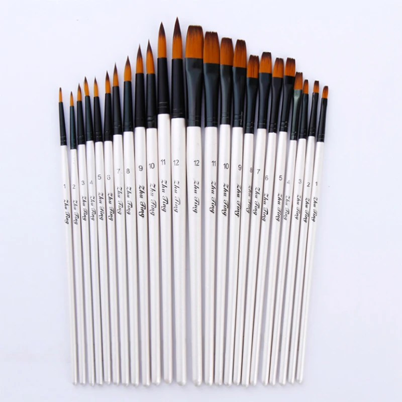 Beste 12 stks Gouache Schilderij Borstel Aquarel Borstel Olie Verf Borstel Met Nylon Haar Voor School Tekening Artist Supplies