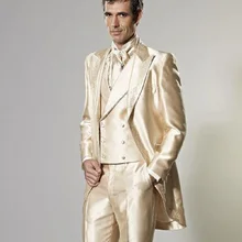 3 предмета Лидер продаж индивидуальный заказ смокинг для жениха золото Свадебная вечеринка костюм ужин костюм дружки костюм(куртка+ брюки+ жилет+ галстук