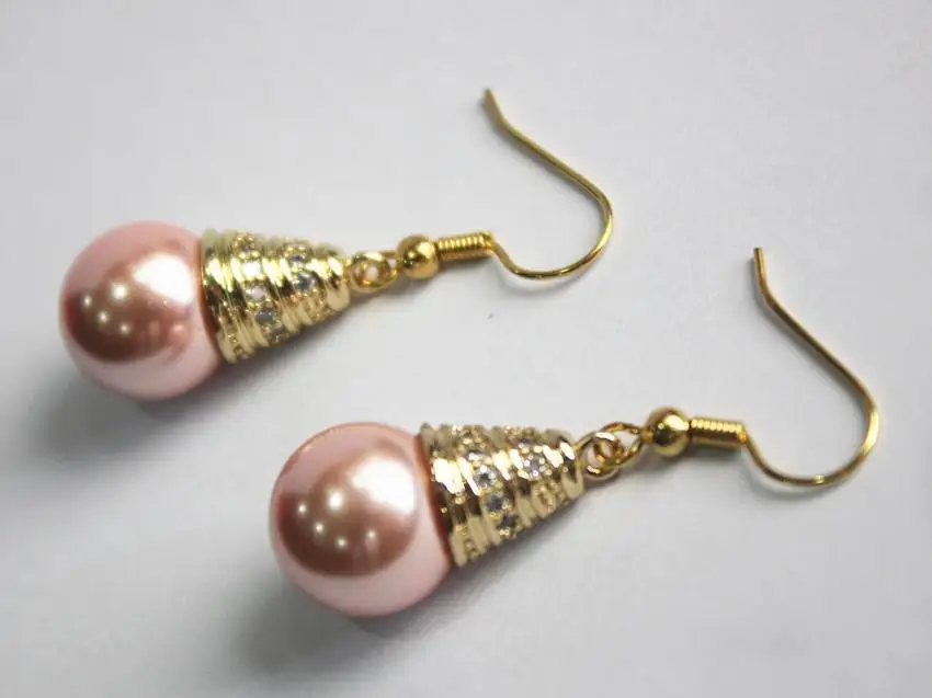 

high quality 12mm pink pearl bead earring