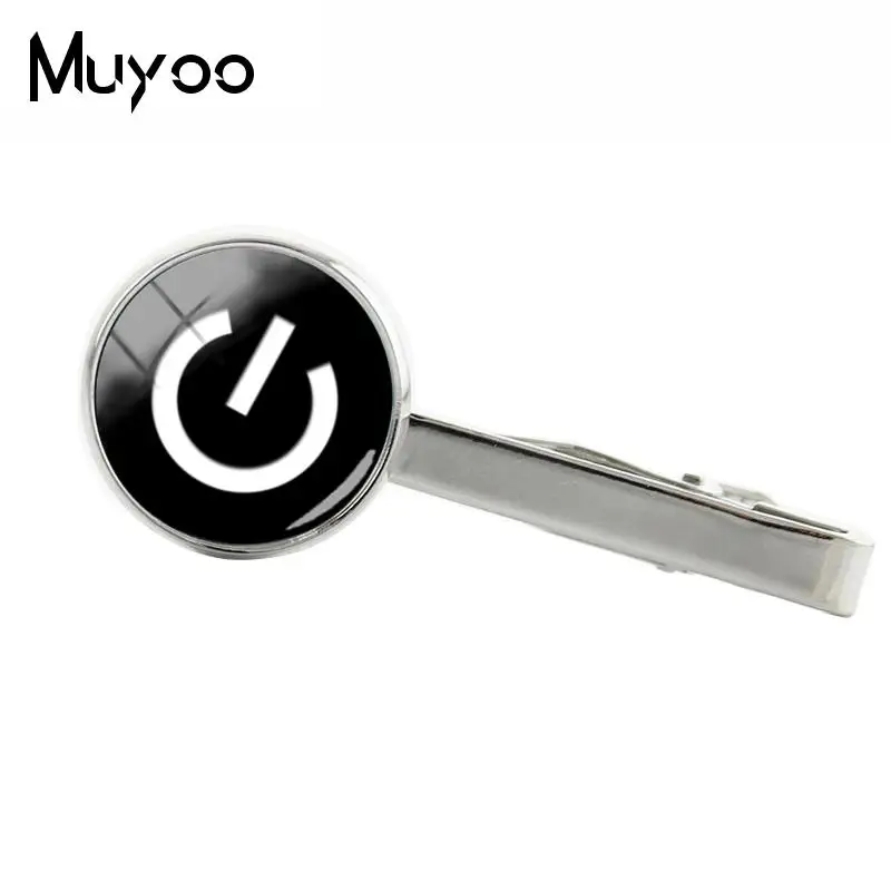 

2018 New Power Button Tie Clip On Off Pure Color Button Clip Silver Hand Craft Jewelry Glass High Quality Clips