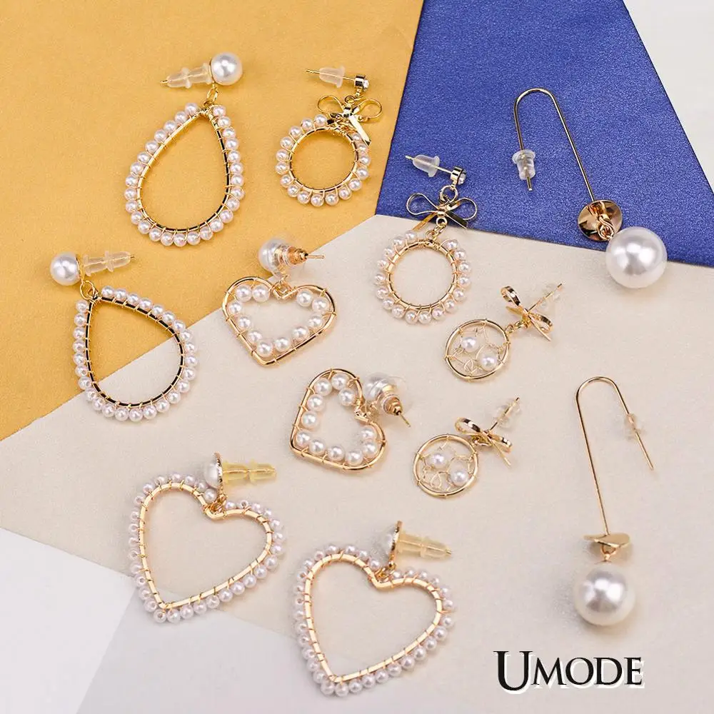 

UMODE 2019 Vintage Gold Drop Earrings For Women Brincos Geometric Dangle Earring Big Wedding Irregular Freshwater Pearl Jewelry