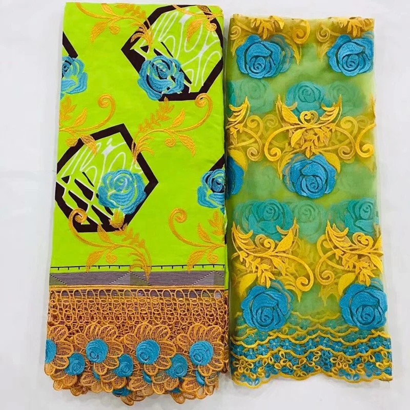 

Cord lace matching 2 yards tulle lace Nigeria cotton wax African wax lace fabric 6 yards embroidery dutch wax prints fabric,2019
