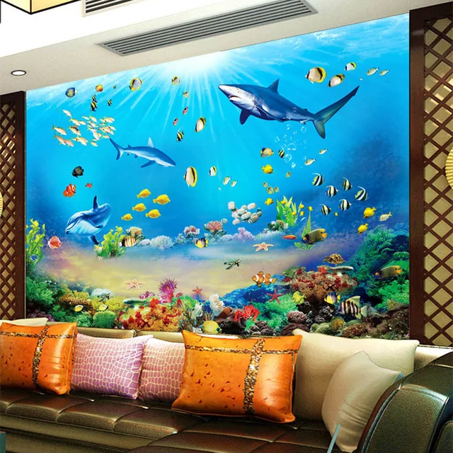 Fototapete HD Unterwasserwelt Hai Tropische Fische 3D Wandbild ... Fototapete HD Unterwasserwelt Hai Tropische Fische 3D Wandbild ...