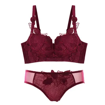 

Women Bra and Panty Set Flower Embroidered Underwear Set Push Up Adjustable Sexy Lingerie Female Set Women's Underwear Plus Size