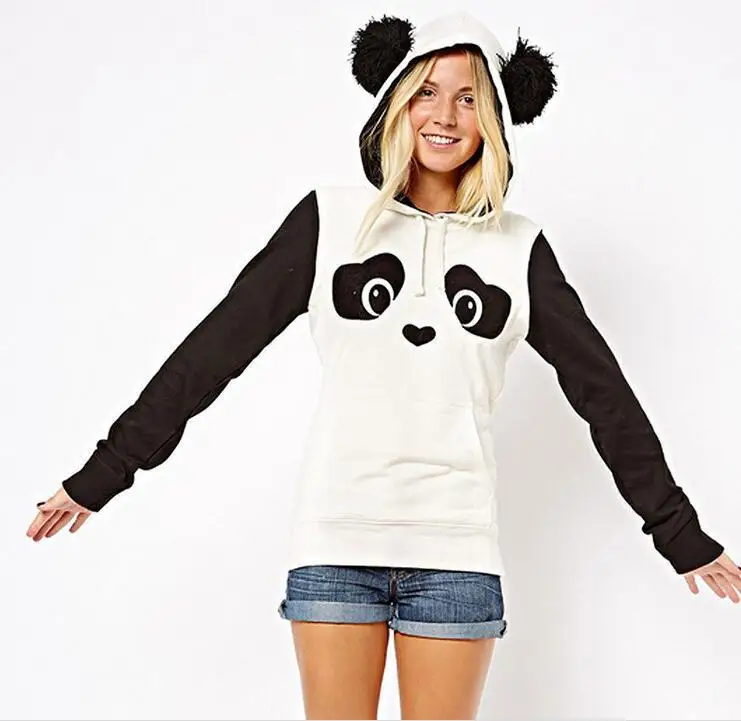 

casual comfortable cartoon panda hooded woman sweatshirt spring autumn long sleeve pullover female sweatshirt