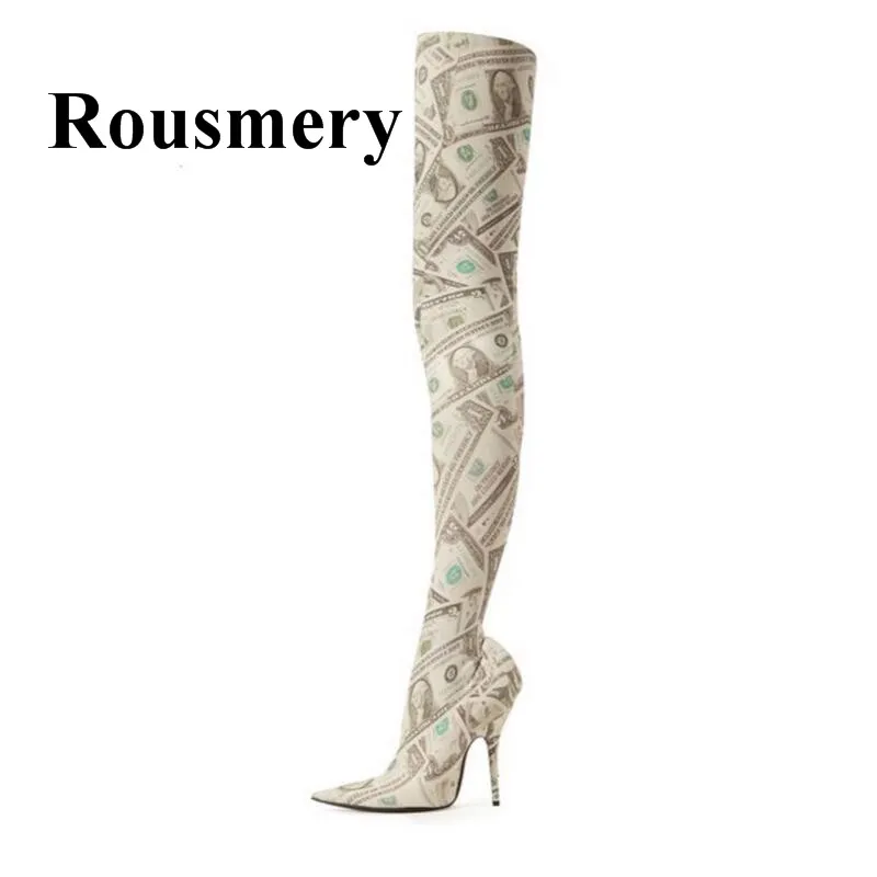 

Fashion Newest Sexy Pointed Toe Thin High Heel Over-The-Knee Personalized Upper Spring And Autumn Women Boots High Quality