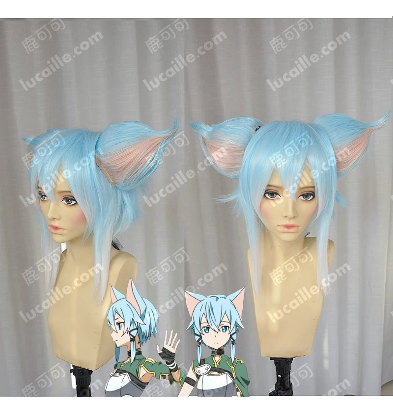 Anime Sword Art Online Asada Shino Sinon Cosplay Wig Short Heat Resistant Synthetic Hair Wigs+ Wig Cap+ Ears