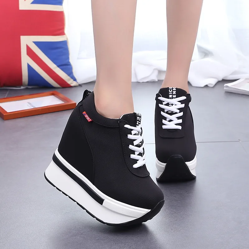 

Women Sneakers Fashion Women Height Increasing Breathable Lace-Up Wedges Sneakers Platform Shoes Canvas Woman Casual Shoes 11cm