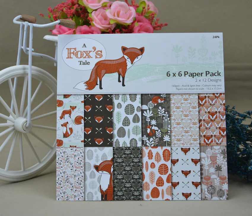 FOX Scrapbooking paper pack of 24 sheets handmade craft paper craft Background pad