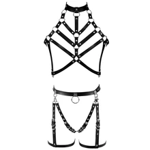 Панк готический металлический заклепки кожаная обвязка для тела клетка с вырезами ремень белье набор Пояс для чулок женская Танцевальная художественная одежда