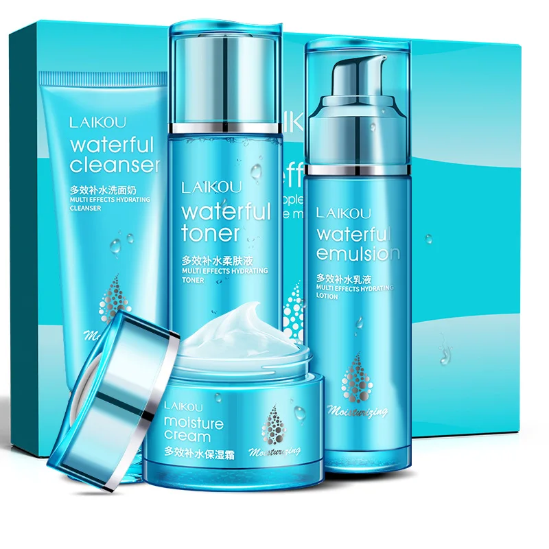 

Multi-Effect Moisturizing 4 Pcs Face Care Suit Gift Box Skin Care Set Cream+Toner+Cleanser+Lotion Shrinking Pores Hydrating