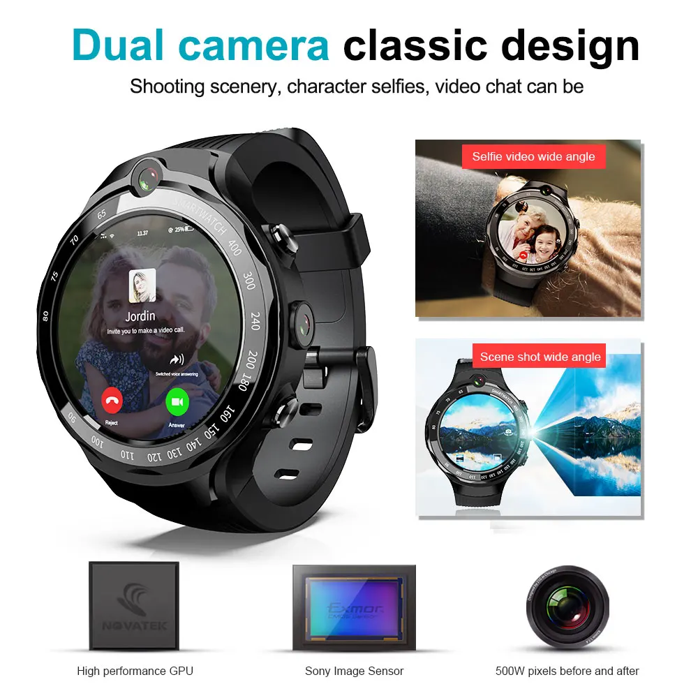 Tanie LOKMAT Lok02 4G inteligentny zegarek mężczyźni Android 7.1 MTK6739 1GB + 16GB 400*400 ekran amoled 5MP + 5MP podwójny aparat GPS smartwatch dla ios