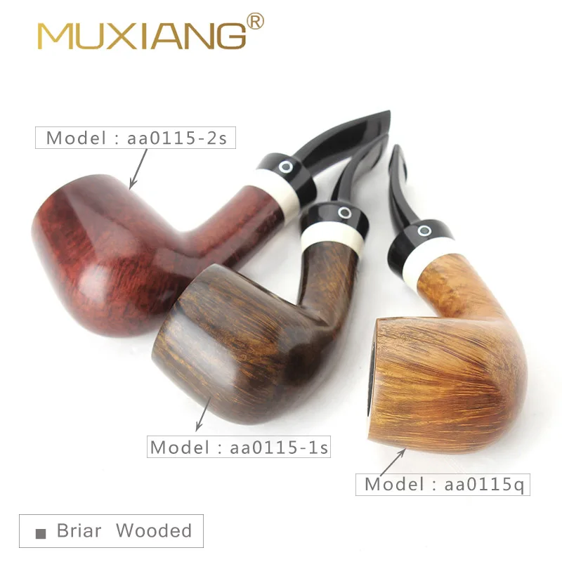 

RU-MUXIANG Briar wood Tobacco Pipe Wooden Smoking Pipes Imitation Ivory Ring Bent Saddle Mouthpiece With 9mm Filter aa0115Q-2S