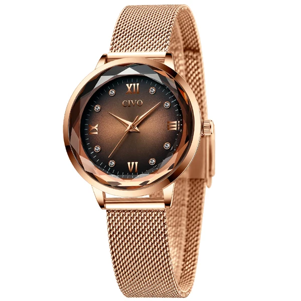 Модные женские часы CIVO водонепроницаемые часы из розового золота со стальным сетчатым ремешком кварцевые женские часы Лидирующий бренд женские часы Relogio Feminino - Цвет: mesh gold brown