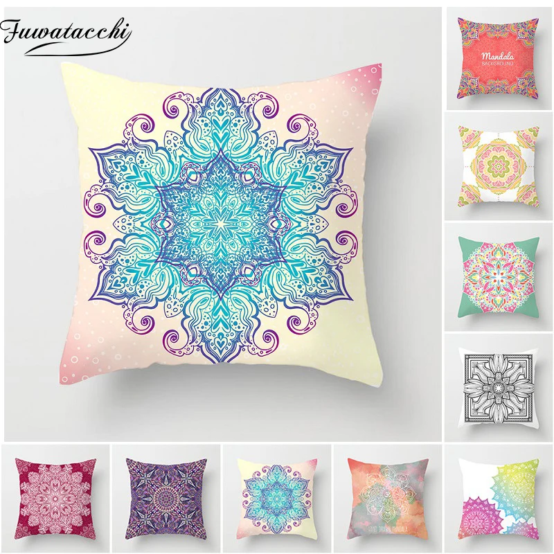

Fuwatacchi Colorful Mandala Series Cushion Cover Gradient Blooming Flowers Throw Pillows Case Home Bedroom Decorative Sofa Car