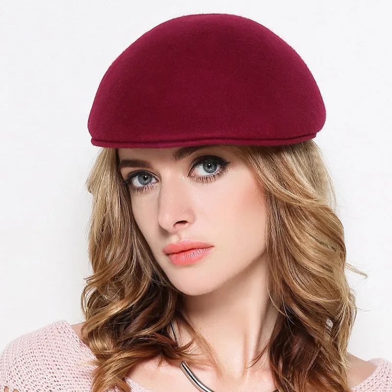 Женский подарок, вечерние головные уборы на осень и зиму, женская модная простая плоская шапка, женская шапка, шерсть, войлочный берет, шапки - Цвет: wine red