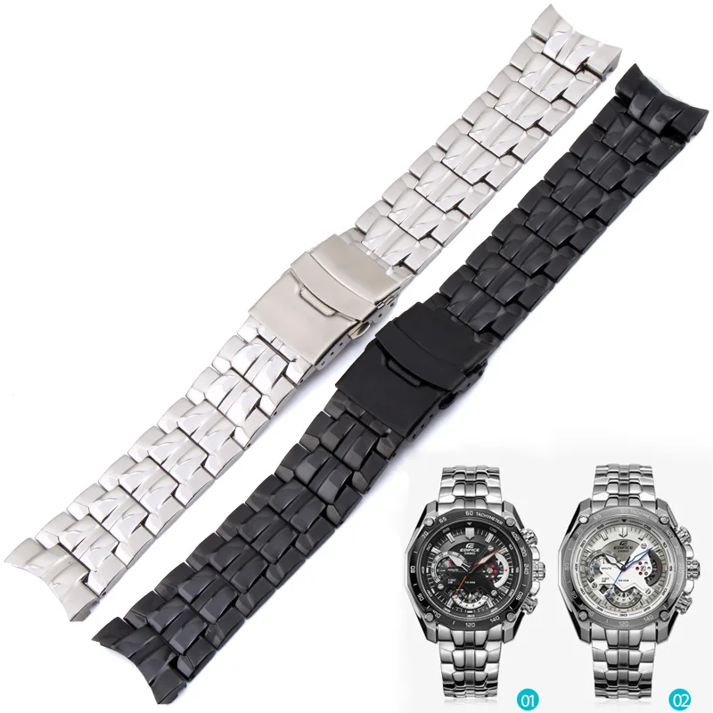 

Free Shipping 22MM Black Silver Solid Stainless Steel Watch Band for EDIFICE EF-550D-1AV Men's Quartz Watch Accessories