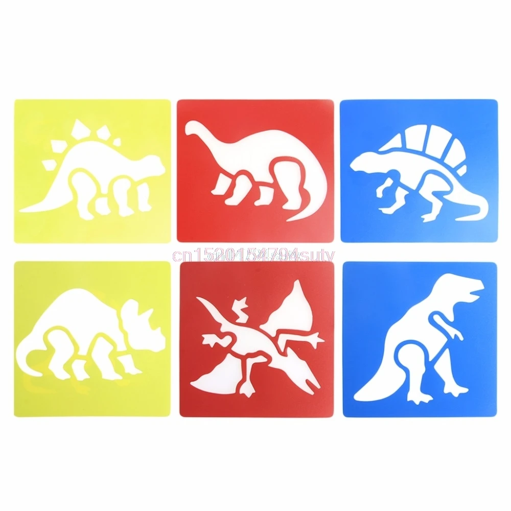 

6Pcs Plastic Dinosaur Picture Drawing Template Stencils Rulers Painting Kids DIY #H055#