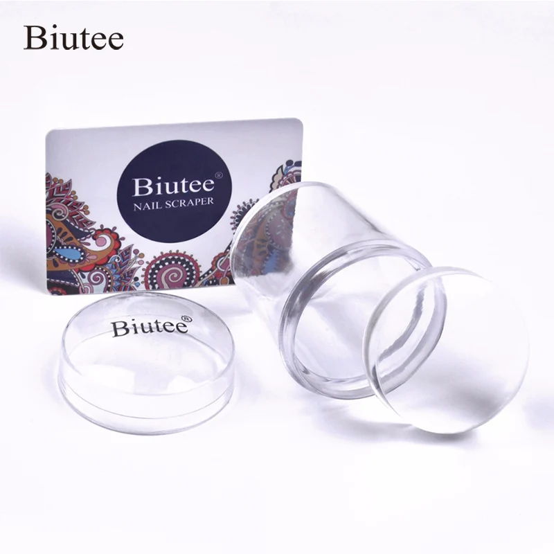

Biutee 4cm XL Clear Marshmallow Silicone Jelly Nail Stamper with Cap Manicure Scraper Set Nail Art Stamping Tool Set