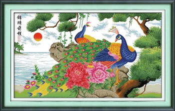 

Animals Bright prospect (peacock) cross stitch kit 14ct white 11ct printed embroidery DIY handmade needle work wall home decor