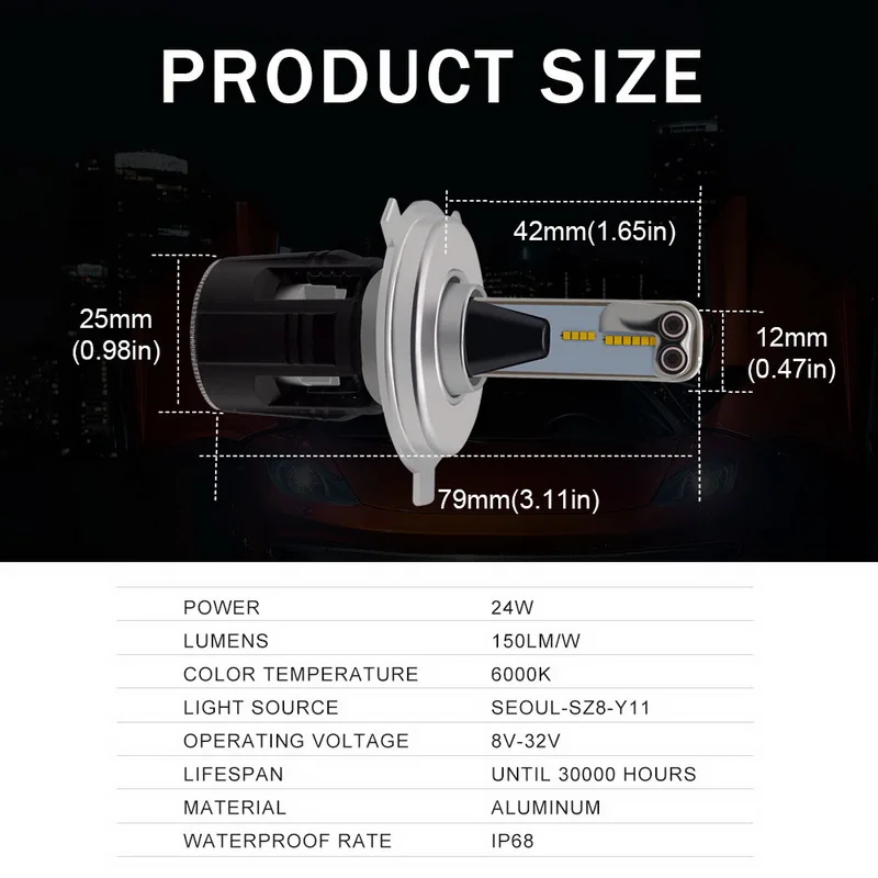 H4 H7 H8 H9 H11 светодиодный фар автомобиля комплект-Safego 24 Вт 3600Lm высокое качество светодиодный чипы Conversion Kit 12 В B6