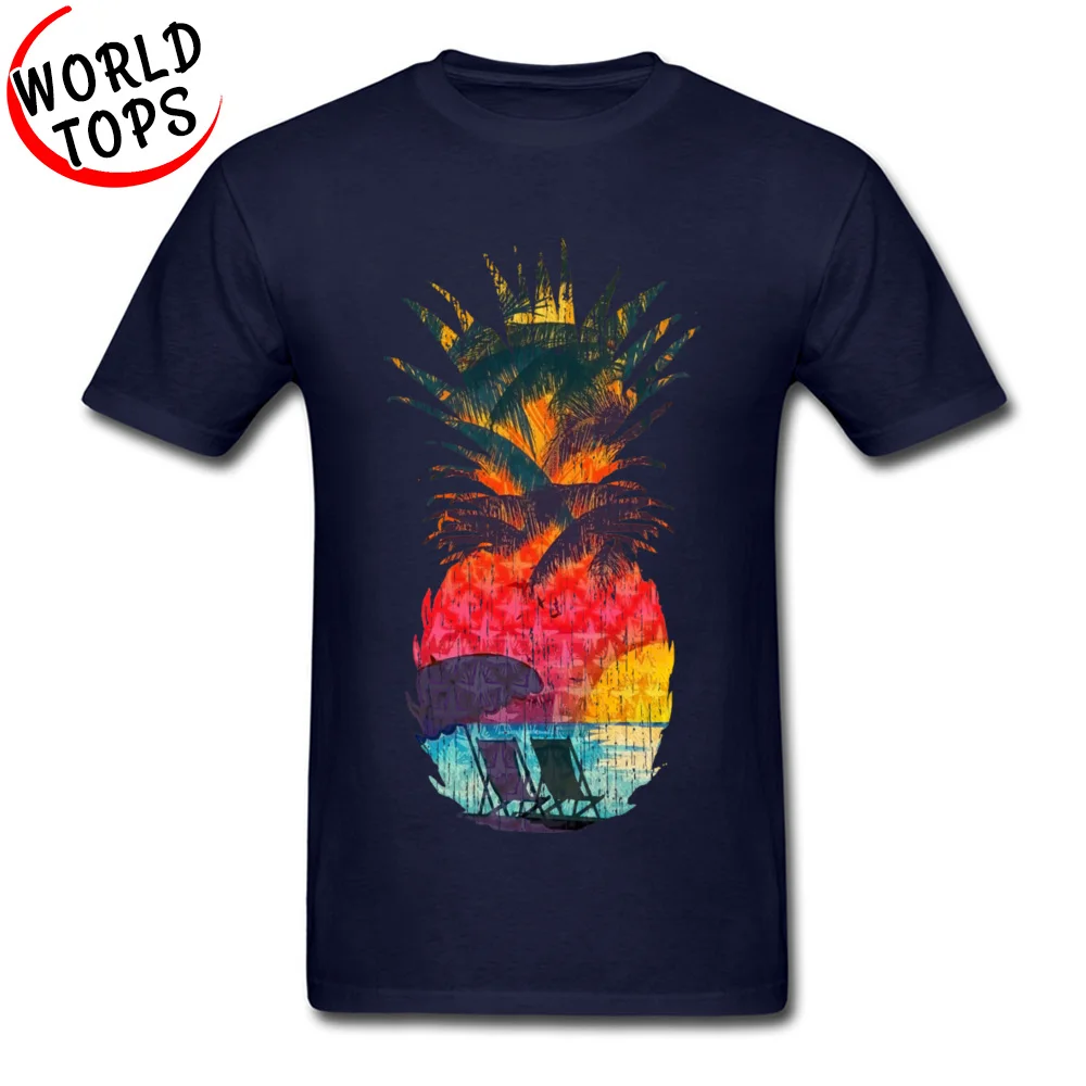 Fashionable Tops T Shirt Labor Day Faddish Crewneck 100% Cotton Fabric Top T-shirts Men T-Shirt Vintage Summer Beach in Pineapple Vintage Summer Beach in Pineapple navy