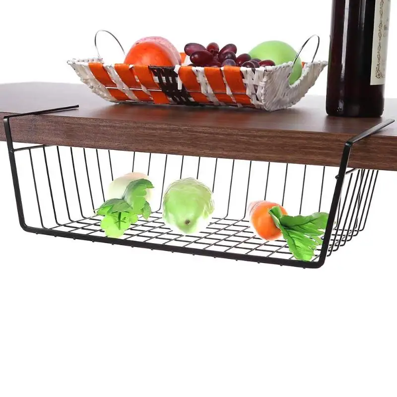 Hanging Under Cupboard Iron Storage Shelf Mesh Basket Kitchen Rack Chopping Block Rack Cutting Board Towel Holder Cabinet Door