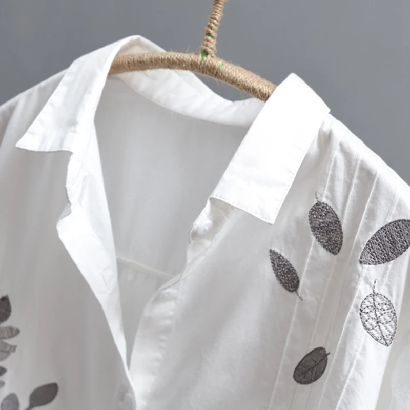 Новинка осени, Женская Длинная блузка с цветочной вышивкой и офисные женские белые рубашки, повседневная элегантная верхняя одежда, топы