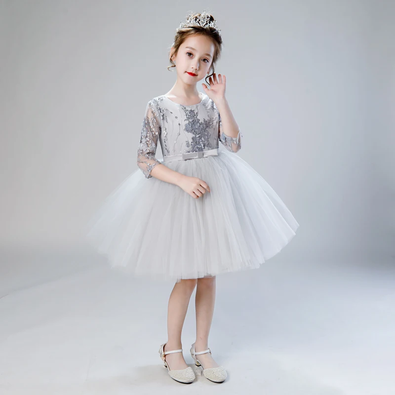 Элегантное Тюлевое платье с цветочным узором для девочек на свадьбу; детское платье с аппликацией; платье принцессы для дня рождения; одежда для крещения; платье для первого причастия