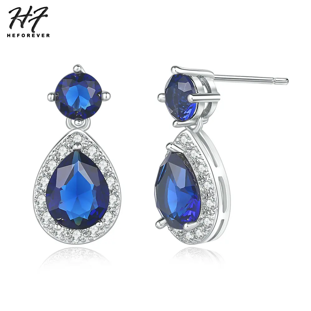 

Luxury Crystal Earrings for Women Blue WaterDrop Cubic Zirconia Rose White Gold Color Party Gift Fashion Jewelry DZE005 DZE006
