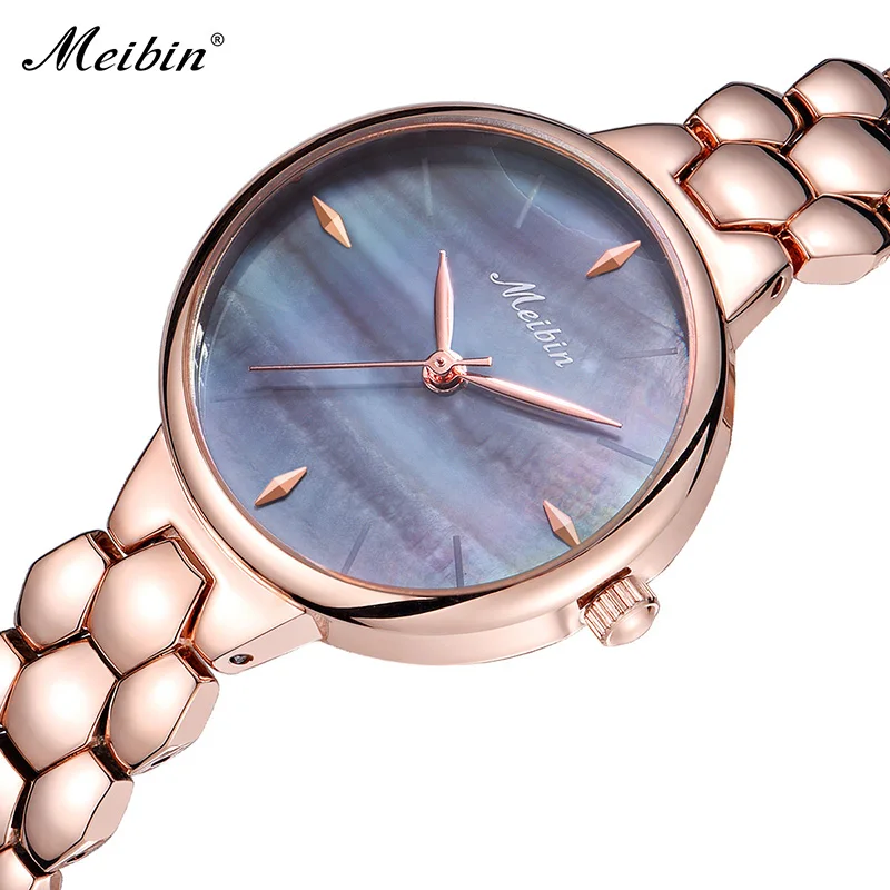 En Ligne Or Rose Acier Bracelet Montres Top Marque De Mode MEIBIN Dames Montre Bracelet Classique Femmes Robe Montre chaude Femelle Horloge