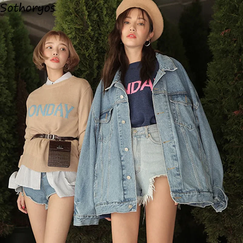 

Jackets Women Harajuku All-match Loose Long Style Solid Leisure Womens Jacket Boyfriend Batwing Sleeve Denim Females Coats Love