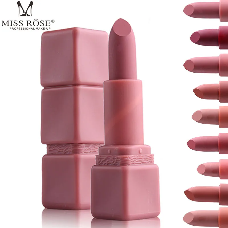 

Miss Rose Lipstick Sexy Maquiagem Square Tube Batom Lipstick Moisturizing Make UP Lipgloss Waterproof Cosmetic Matte Lipstick