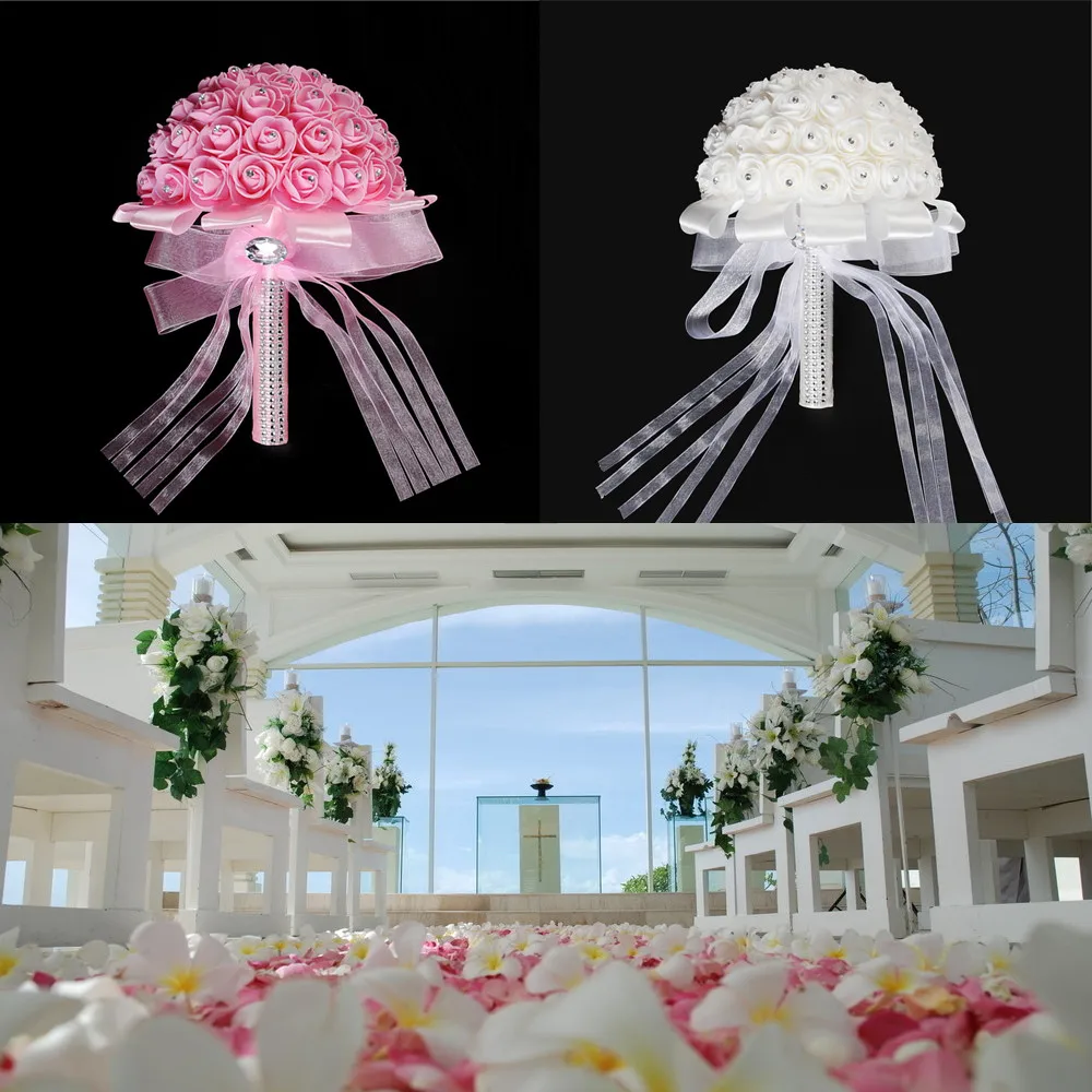 Handmade Bridal Artificial Foam Roses Flower Bouquet Wedding Bride
