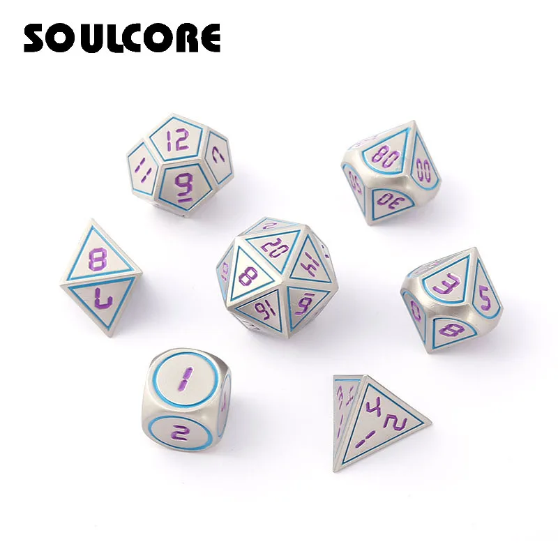 

d&d rpg metal dice set dnd polyhedral solid dungeons and dragons digital purple dices table games Zinc alloy pattern d20 12 10 6