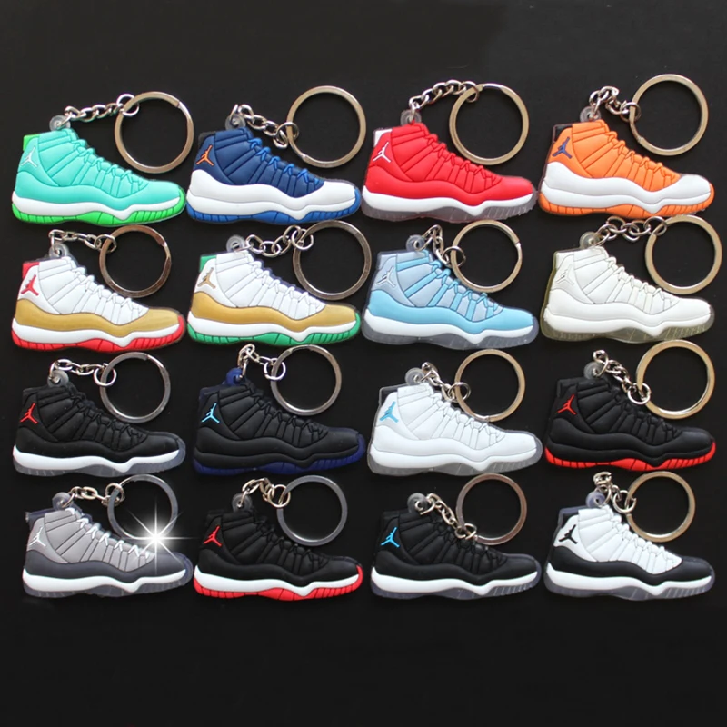 

18Pcs/Lot Figure Toys Mini AJ 11 Key Chain Pendant For Men Woman Silicone Sneaker Model Pendant Gifts AJ 11