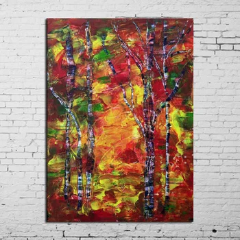 

Most Popular High Quality Handmade Unique Abstract Rainbow Trees Oil Painting On Canvas For Living Room Decoration