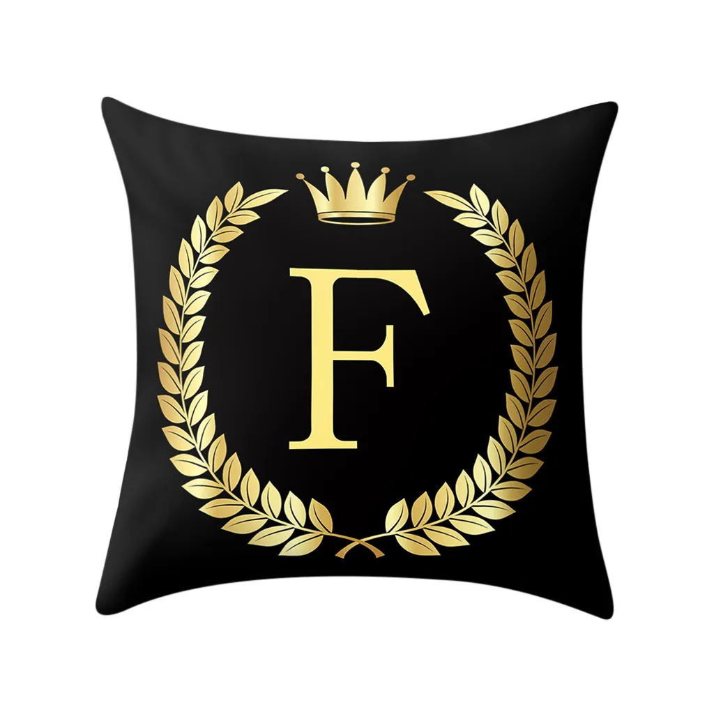 Наволочка, черный и золотой чехол для подушки "Письмо", диванная наволочка, украшение для дома, квадратный Декор для дома, офиса, дивана, подарок - Цвет: F