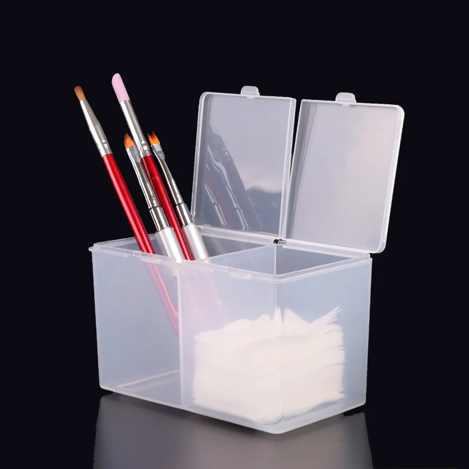 

1Pc 2-Compartments Clear Remover Cotton Pad Makeup Container Case Storage Polish Glitter Powder Storage Box Nail Art Tool TR013