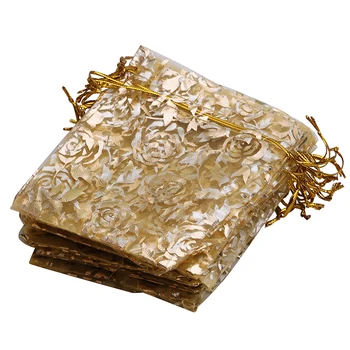 

200Pcs/Lot Golden Organza Gift Wedding Favor Pouch Bag 12x10cm