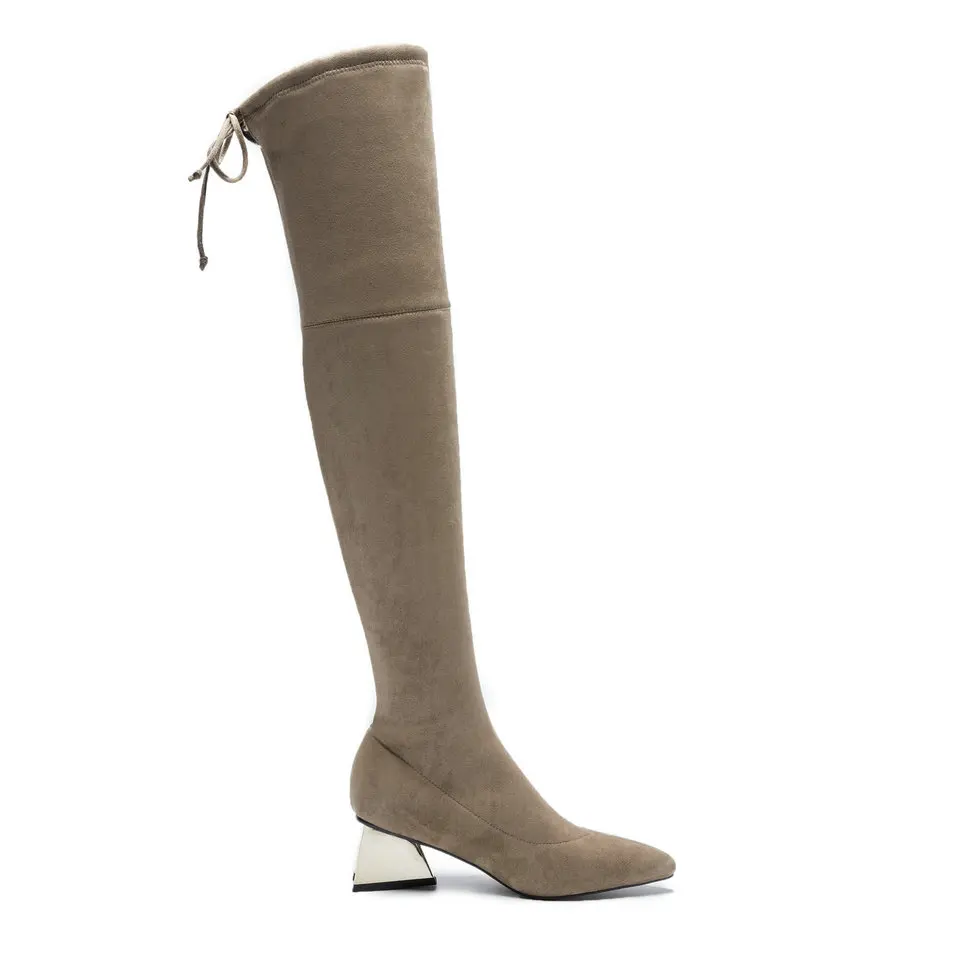 Rodilla Llegadas gris Sobre Mujer Las Zapatos Mujeres Estrecha Eshtonshero Negro Tacones La Señoras Punta Nuevo 34 Altos Motocicleta 40 De Spike Tamaño Botas khaki awBIn5x