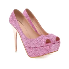 Sexy women shoes fashion Peep Toe ladies wedding pumps big size 32-44 Slip-On Ultra high with 13.5cm high heels zapatos mujer