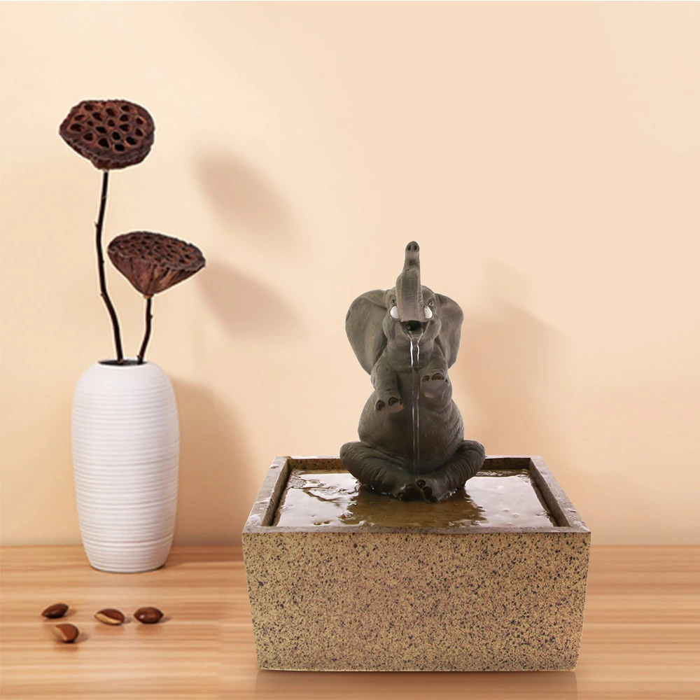 Sitting Elephant Tabletop Water Fountain Decorative Sculpture Kid Room
