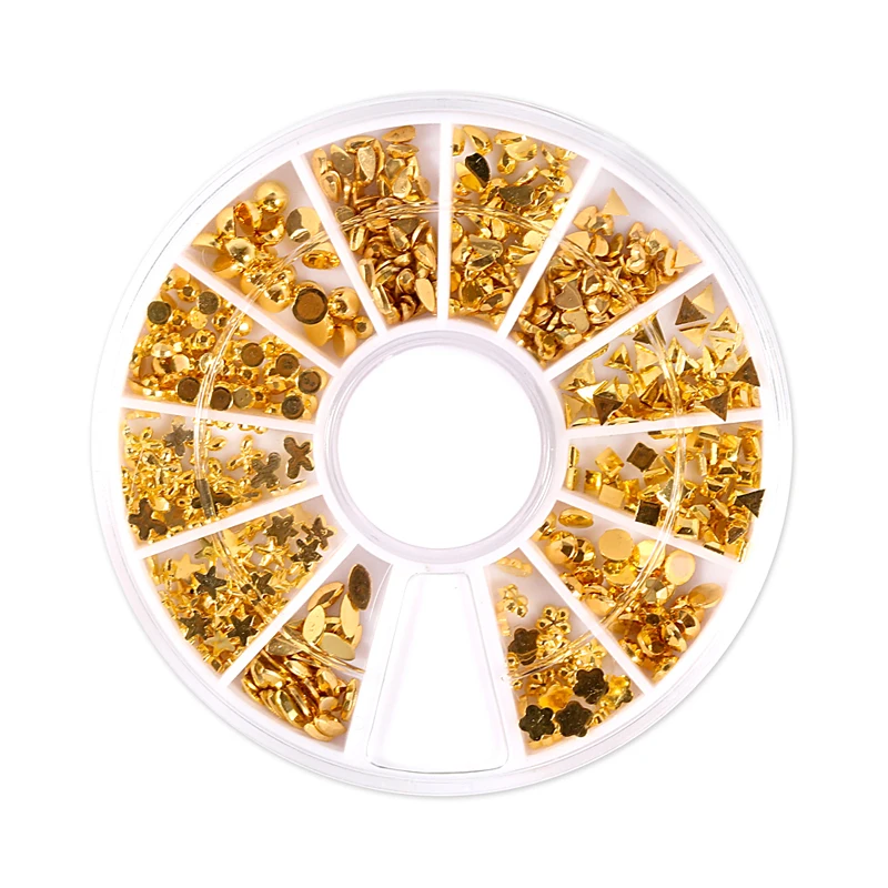

1 Box Gold Nail  3D Nail Art Decorations Mixed Color Nail Studs in Wheel Manicure Tool all for manicure nails art dekor