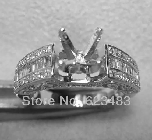 

Solid 14k white gold 7mm round ring natural diamond semi mount