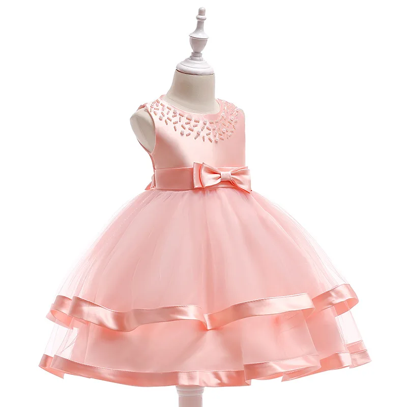 TM088 для девочек платья принцессы без рукавов с жемчужинами; 6 цветов /От 3 до 12 лет