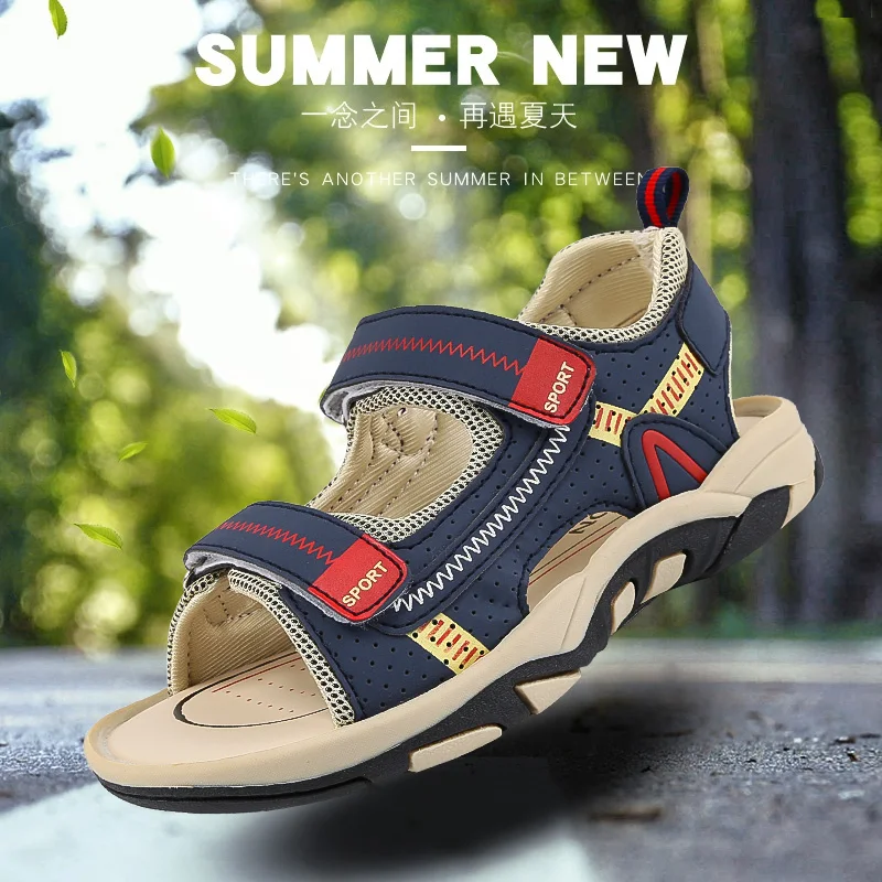 Детская пляжная обувь летние новые детские сандалии кожаная одежда детская повседневная обувь на плоской подошве Топ Ботинки для мальчика Tide Hook& Loop мужские 3 цвета Размер