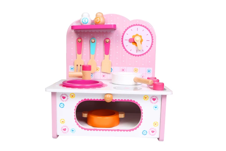 아기 나무 핑크 부엌 장난감 세트 아이 여자 어린이 요리 주방 세트 교육 나무 장난감 소녀 선물kitchen toy set