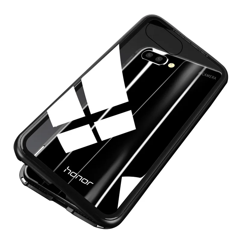 

10pcs 360 Magnetic Adsorption Bumper Aluminum Metal Shockproof Cover For Huawei Honor 10 V10 8X Play Tempered Glass Back Case