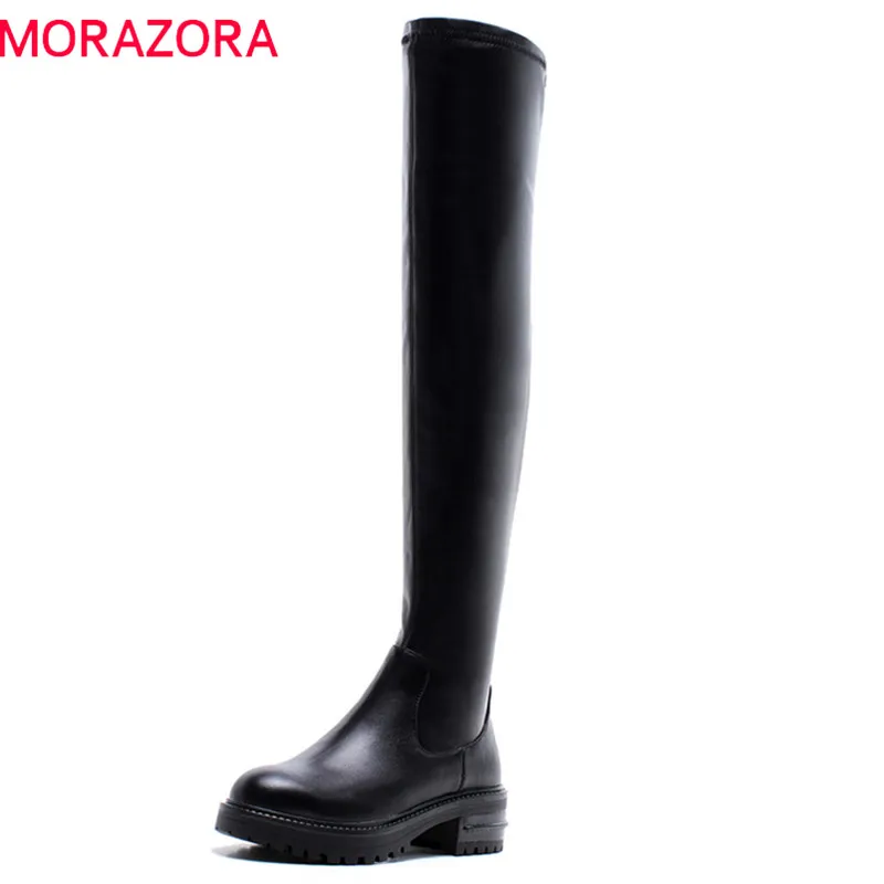 

MORAZORA 2020 top quality over the knee boots women genuine leather autumn winter shoes ladies Stretch socks boots female black